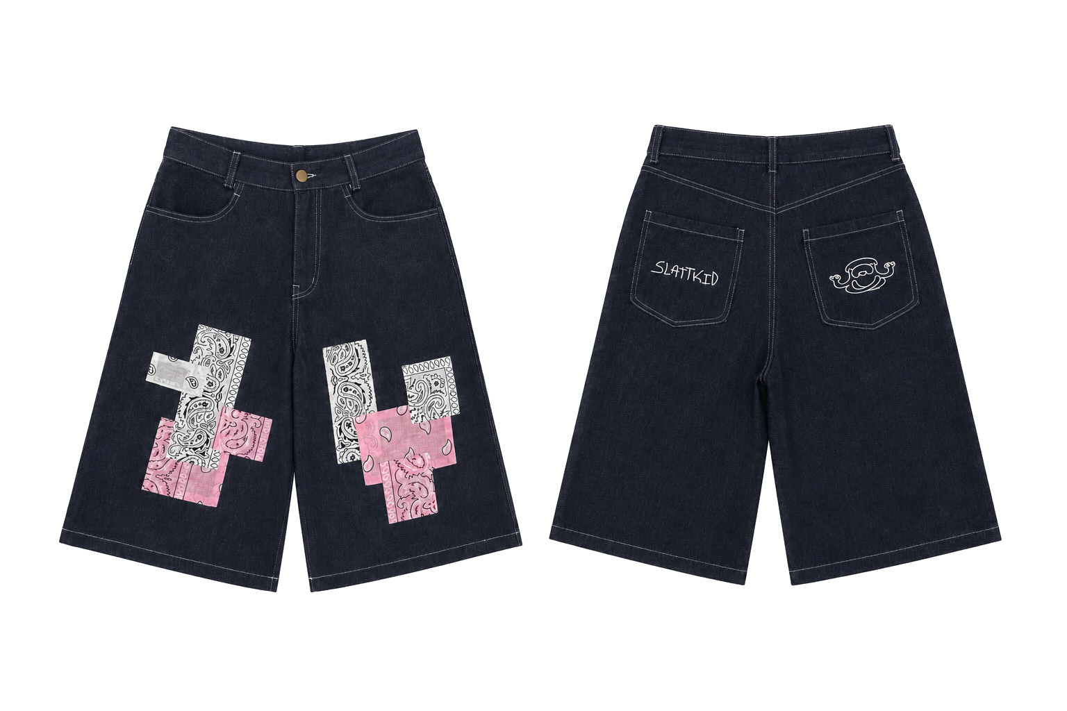 Blue Bandana Patches Shorts — вид спереди и сзади